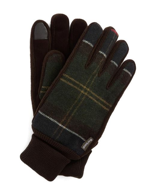Barbour Black Hackney Tartan Mixed Media Touchscreen Gloves for men
