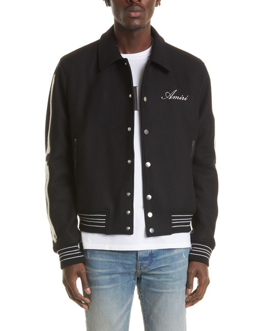 Amiri Black Bones Wool Varsity Jacket for men