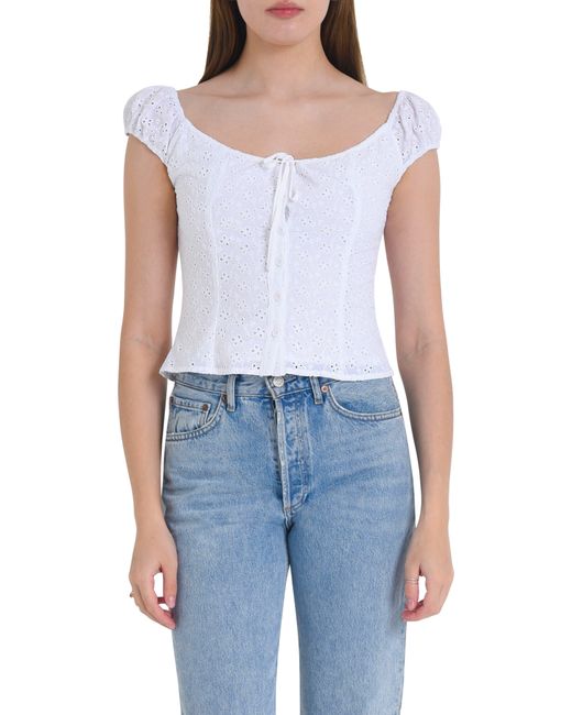 Wayf Blue Catalina Eyelet Embroidery Top