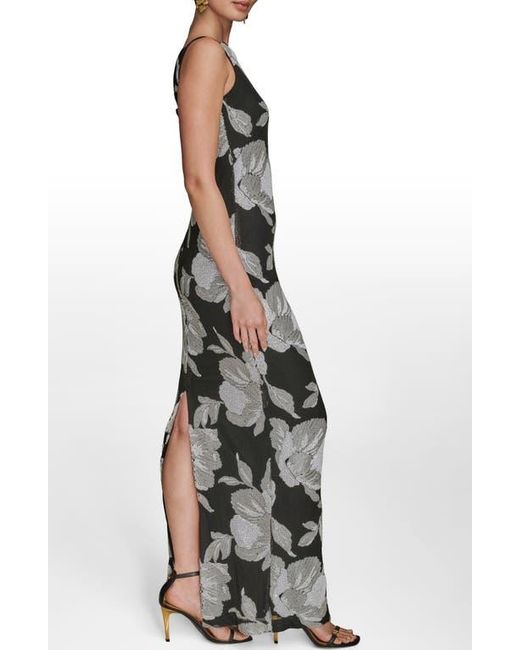 Donna Karan Multicolor Sequin Floral Sheath Gown