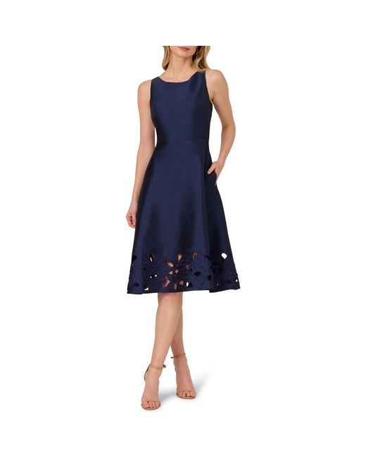 Adrianna Papell Cutwork Detail Taffeta Cocktail Dress in Blue | Lyst