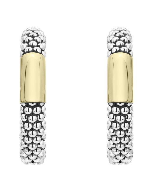 Lagos Metallic 18k Yellow Gold & Sterling Silver Caviar High Bar Hoop Earrings
