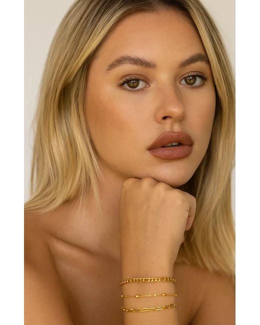 Hollywood Sensation Metallic Adriana 3-Piece Stackable Bracelet Trio Set, Beaded, Figaro, Paperclip Link