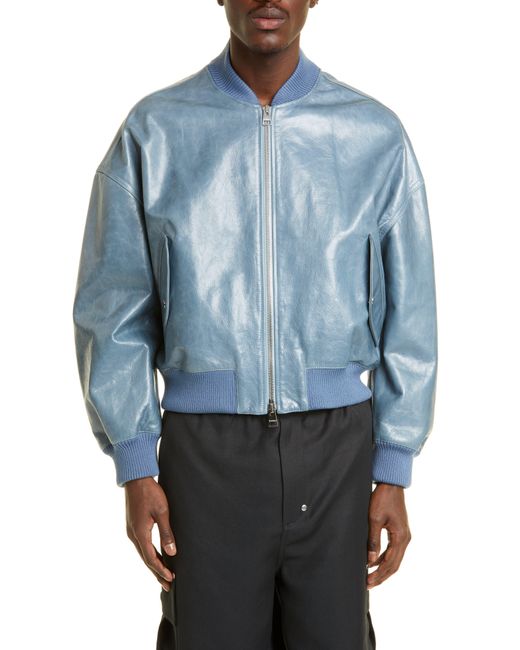 J.W. Anderson Blue Pearlized Leather Bomber Jacket for men
