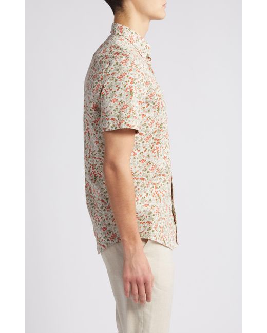 Nordstrom Natural Trim Fit Floral Short Sleeve Stretch Cotton & Linen Button-down Shirt for men