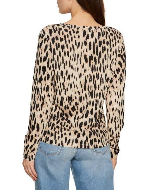 Sanctuary Black Print Split Neck Knit Top