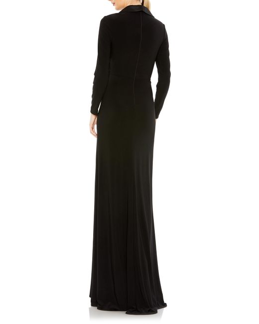 Ieena for Mac Duggal Black Long Sleeve Tuxedo Gown