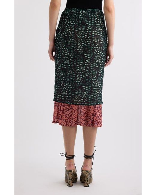 Dries Van Noten Black Homoa Layered Mixed Print Midi Skirt