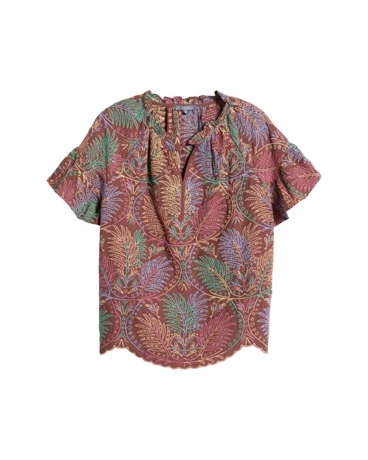 Wit & Wisdom Multicolor Tropical Embroidered Top