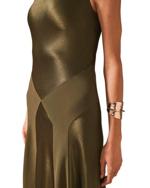 Mint Velvet Panelled Satin Maxi Dress in Green | Lyst
