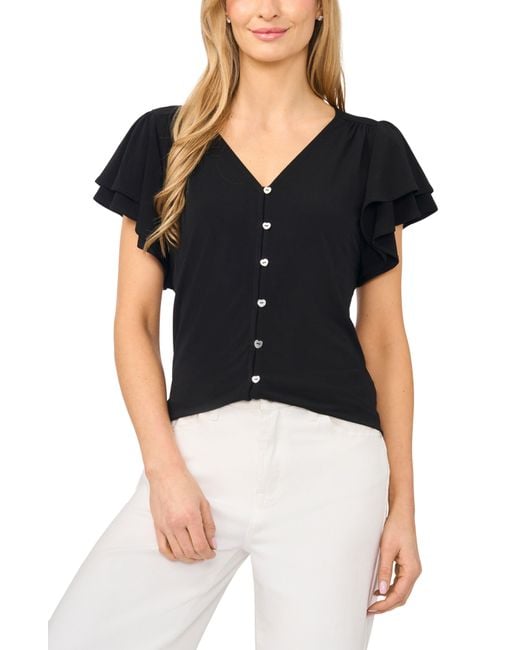 Cece Black Flutter Sleeve Top