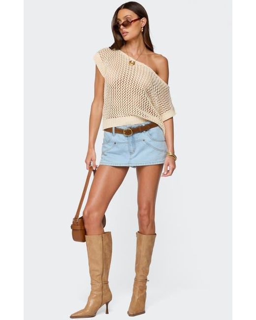 Edikted Blue Open Stitch One-Shoulder Sweater