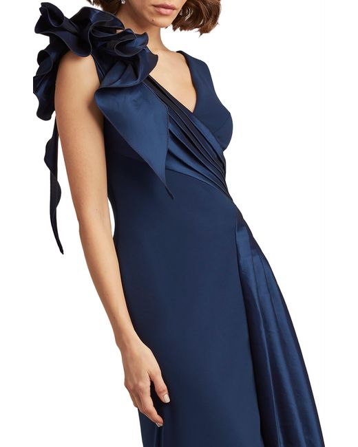 Tadashi Shoji Blue Rosette Detail Sleeveless A-line Gown