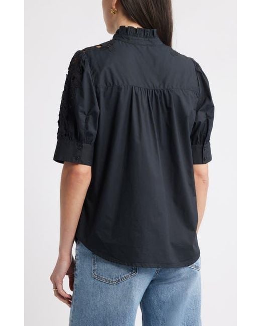 Caslon Black Ruffle Lace Appliqué Cotton Top