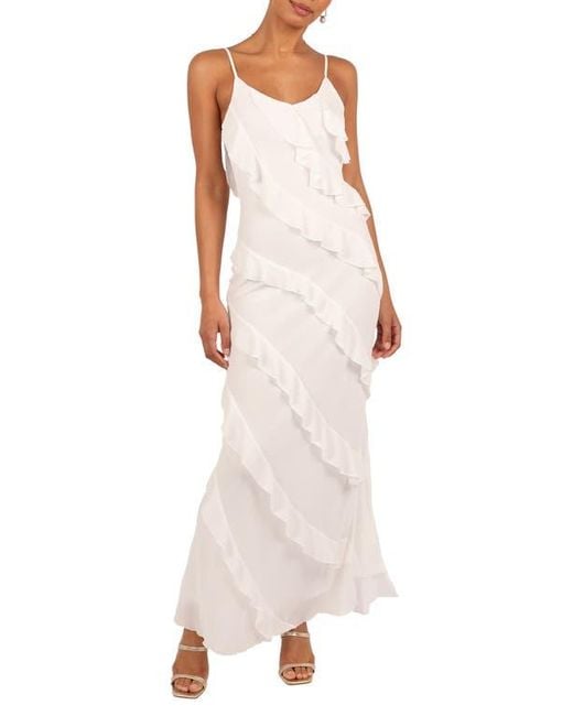 Petal & Pup Ciao Ruffle Chiffon Gown in White | Lyst