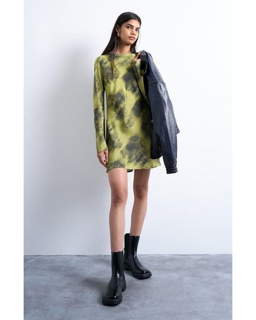 TOPSHOP Blue Abstract Print Bateau Neck Minidress