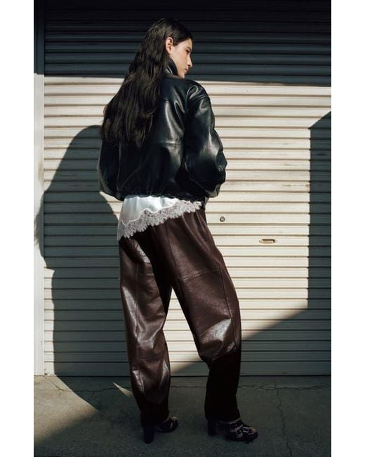 Mango Black Button Hem Leather Pants