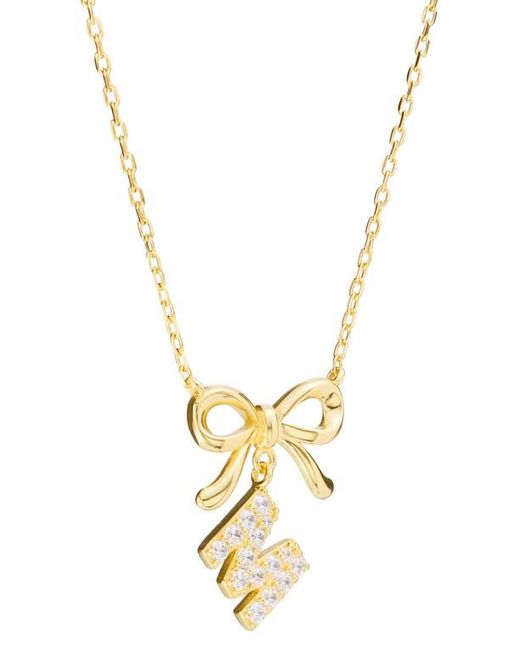 ATHRA LUXE Metallic Cubic Zirconia Bow Initial Pendant Necklace