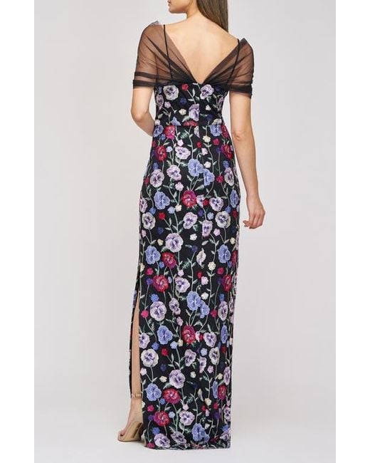 JS Collections White Stormi Floral Embroidery Mesh Sleeve Gown