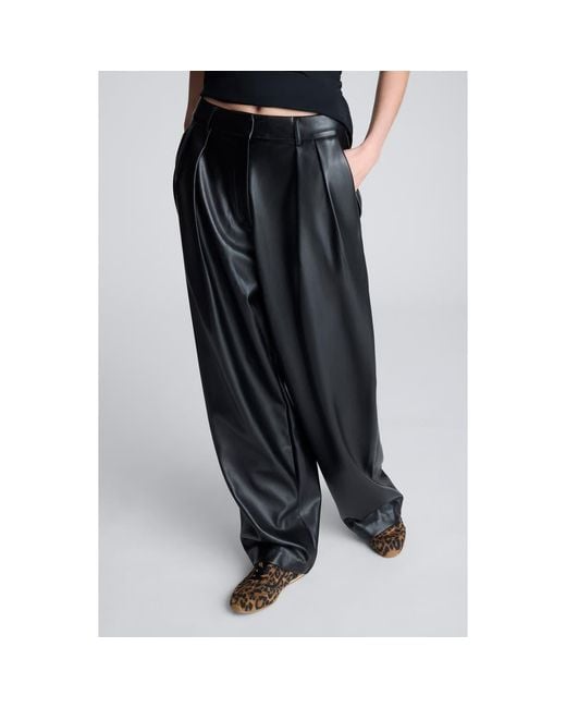 Kenneth Cole Black Double Pleat High Waist Wide Leg Faux Leather Pants