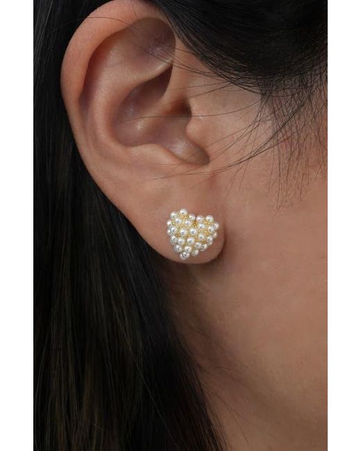 Argento Vivo Sterling Silver Metallic Heart Burst Faux Pearl Stud Earrings
