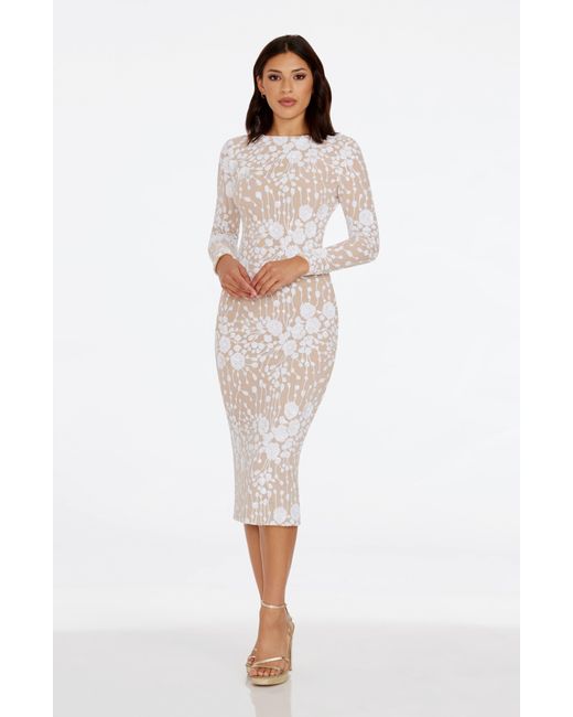Dress the Population Natural Emery Sequin Long Sleeve Body-con Midi Dress