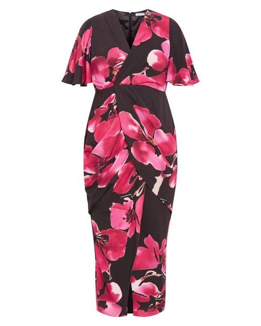 City Chic Braelynn Floral Flutter Sleeve Maxi Dress in Red | Lyst