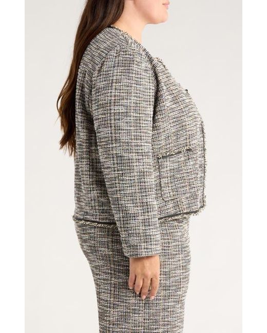 Lyssé Gray Collarless Stretch Tweed Jacket
