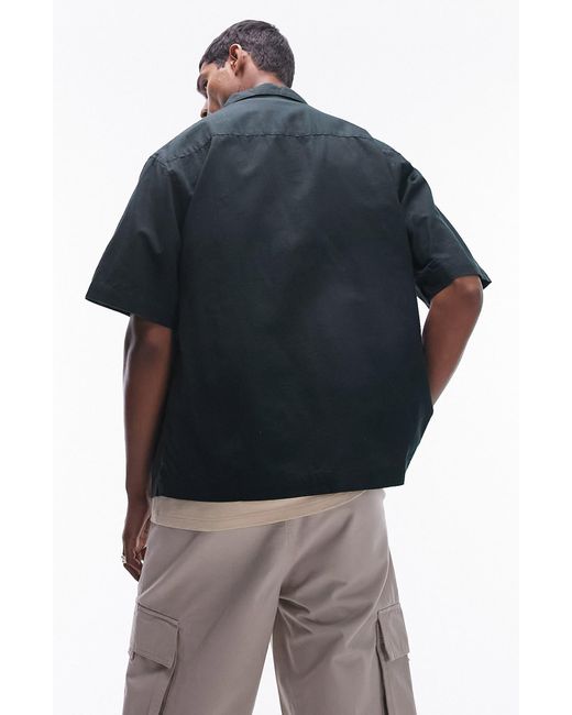 Topman Green Oversize squiggle Print Camp Shirt for men