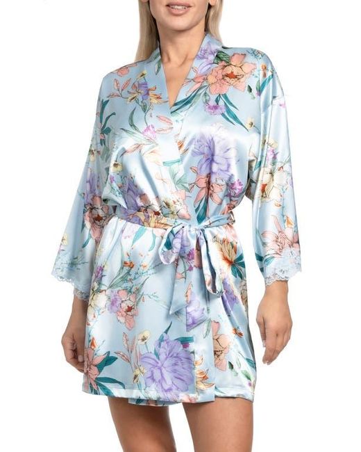 In Bloom Blue Josie Lace Trim Stretch Satin Robe