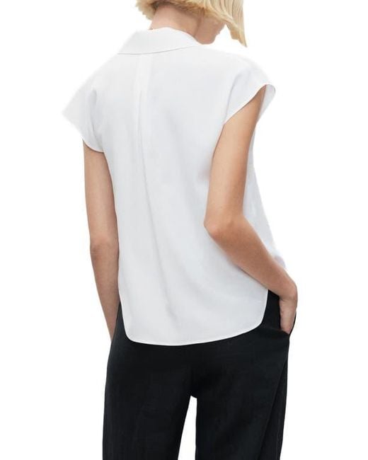 Mango White Cap Sleeve Button-Up Shirt