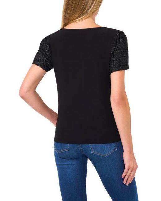 Cece Black Mixed Media Tweed Sleeve Top