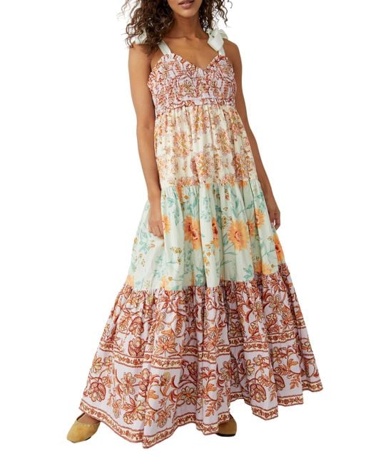 Free People White Bluebell Mixed Print Cotton Maxi Dress