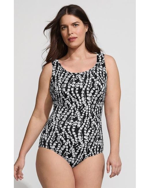 Lands' End Women's Black Plus Size Tugless Low Leg Ribbed One