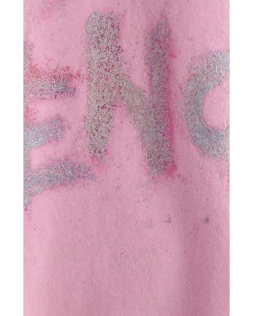 Balenciaga Pink Nail Polish Distressed Crop Logo Graphic T-Shirt