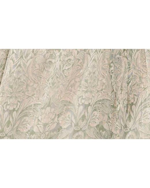 Halogen® Natural Halogen(r) Floral Metallic Tie Waist Long Sleeve Midi Dress