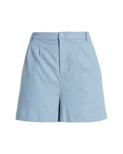 Open Edit Blue High Waist Linen Blend Shorts
