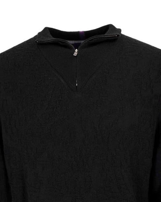 Lords of Harlech Black Quinn Quarter Zip Merino Wool Sweater for men