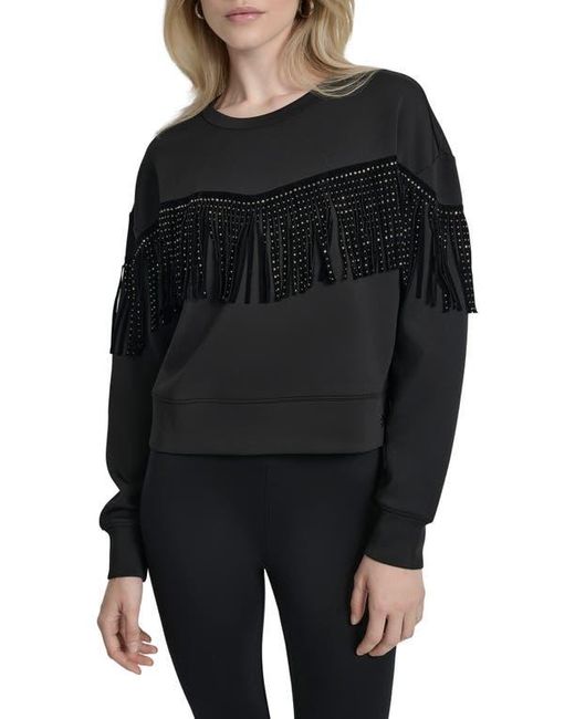 DKNY Black Stud Fringe Pullover