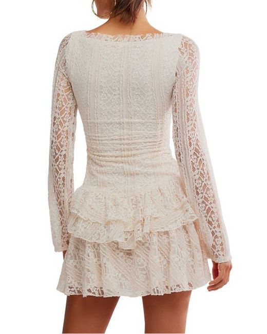 Free People White Tabby Lace Long Sleeve Minidress