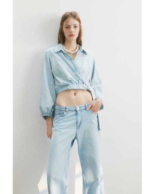 H&M Blue Denim Wrap Blouse