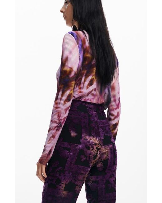 Desigual Purple Printed Pull-On Flare Pants