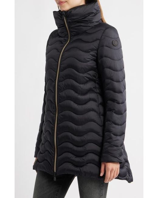 Save The Duck Black Livette Wavy Quilted Water Repellent Puffer Jacket