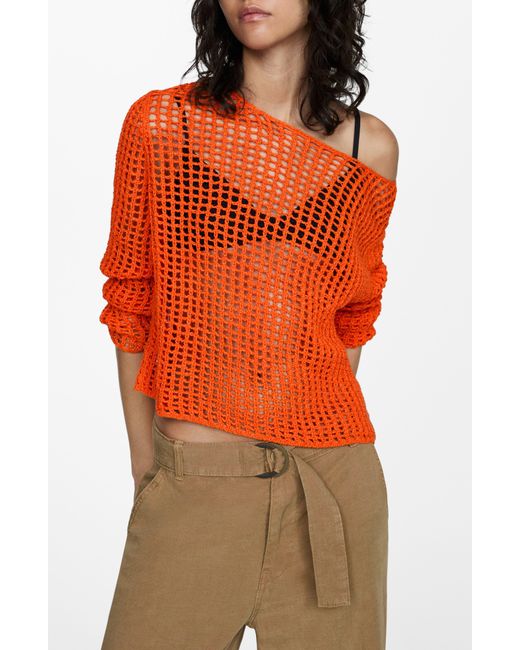 Mango Orange Openwork Sweater