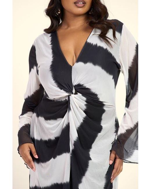 FASHION-SZN CURVE Natural Monochrome Twist Front Midi Dress