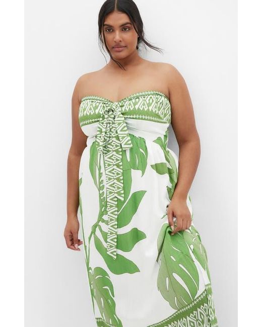 City Chic Green Peta Border Print Strapless Maxi Dress