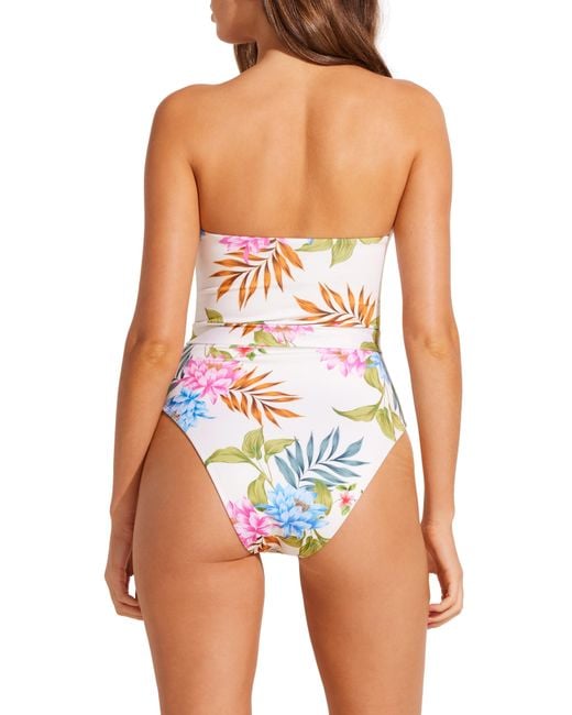 Vitamin A White Vitamin A Marilyn Floral Belted Bandeau One-piece Swimsuit