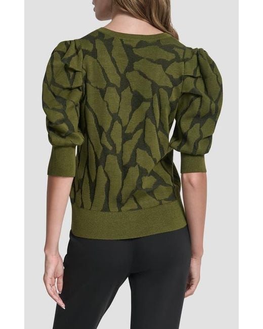 DKNY Green Texture Puff Sleeve Sweater