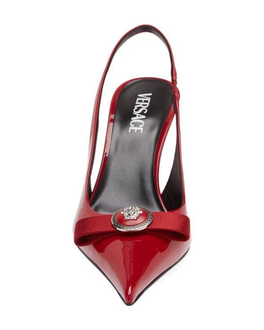 Versace Red Medusa Bow Pointed Toe Slingback Pump