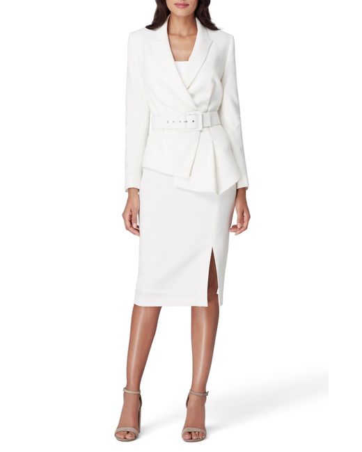 Tahari White Two-piece Asymmetrical Belted Suit